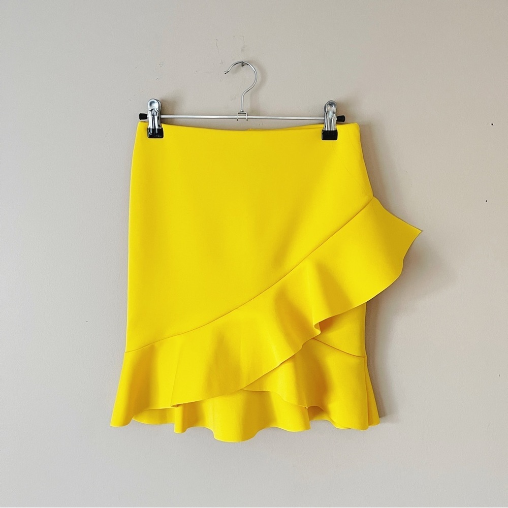 ASOS | Yellow Scuba Tiered Ruffle Mini Skirt Sz 4 - Picture 2 of 6